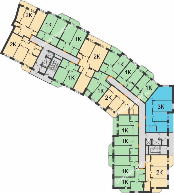 Планировка 2 этажа в доме 1 позиция 3,4 секция в ЖК Мандарин