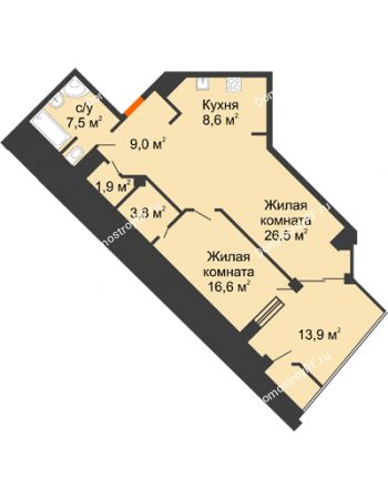 2 комнатная квартира 81,9 м² - ЖК DEVELOPMENT PLAZA