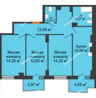 3 комнатная квартира 76,87 м² в ЖК Сердце Ростова 2, дом Литер 8 - планировка