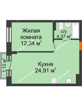 1 комнатная квартира 41,96 м² - ЖК Шаляпин