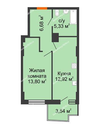 1 комнатная квартира 39,56 м² в ЖК Город у реки, дом Литер 7