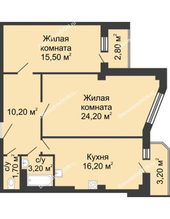 2 комнатная квартира 74 м² - ЖК Дом на Береговой