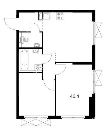 2 комнатная квартира 46,4 м² в ЖК Савин парк, дом корпус 1