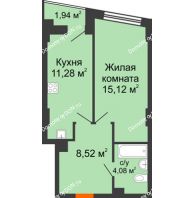 1 комнатная квартира 39,46 м² в ЖК Рубин, дом Литер 3 - планировка
