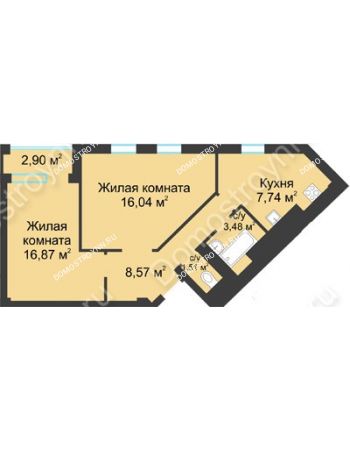 2 комнатная квартира 55,63 м² в ЖК Воскресенская слобода, дом №1