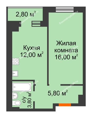 1 комнатная квартира 38,7 м² в Микрорайон Прибрежный, дом № 8