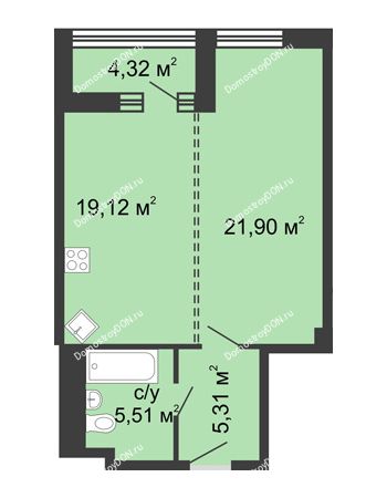 1 комнатная квартира 54,2 м² - ЖК Бристоль