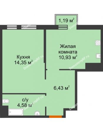 1 комнатная квартира 37,48 м² в ЖК Сердце Сибири, дом № 76, квартал Геологов (ГП-2)