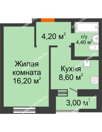 1 комнатная квартира 36,4 м² в ЖК Подкова на Цветочной, дом № 9