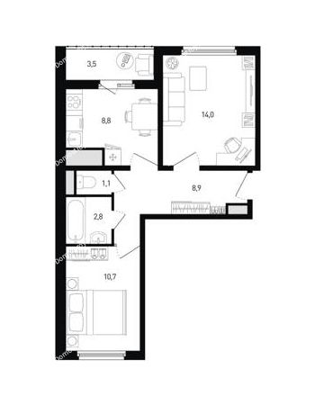 2 комнатная квартира 48,1 м² в ЖК Левенцовка парк, дом Корпус 8-10.2