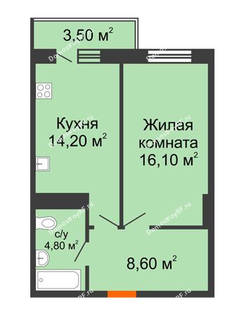 1 комнатная квартира 44,8 м² в ЖК Восточный парк, дом Литер 3