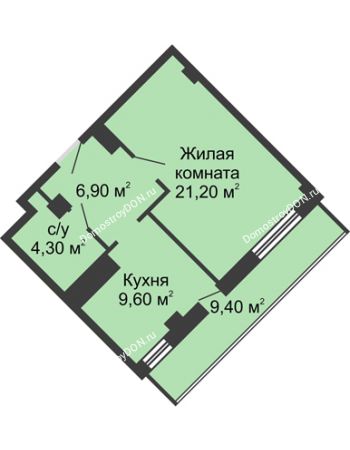 1 комнатная квартира 46,7 м² - ЖК Крылья Ростова