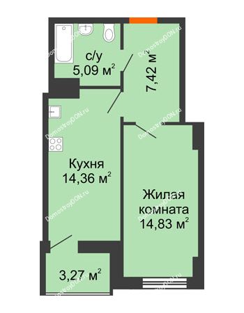 1 комнатная квартира 43,48 м² в ЖК Аврора, дом № 1