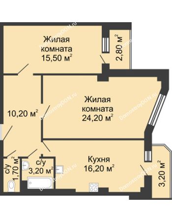 2 комнатная квартира 74 м² - ЖК Дом на Береговой