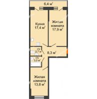 2 комнатная квартира 66,3 м² в ЖК Парк Победы, дом Литер 4 - планировка