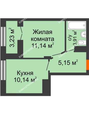1 комнатная квартира 31,96 м² - ЖК КМ Молодежный, 76