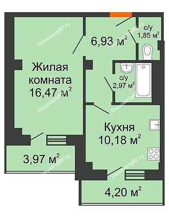 1 комнатная квартира 41,67 м² в ЖК Парковый, дом 6 позиция, блок-секция 3