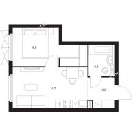 1 комнатная квартира 33,7 м² в ЖК Савин парк, дом корпус 5 - планировка