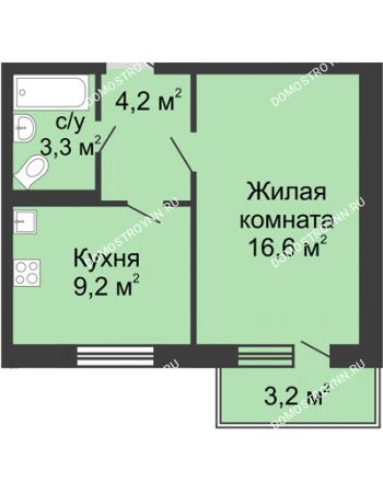 1 комнатная квартира 34,2 м² в ЖК Мега, дом № 5