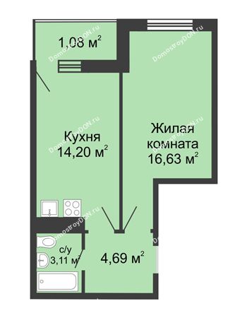 1 комнатная квартира 39,71 м² - ЖК Центральный-3