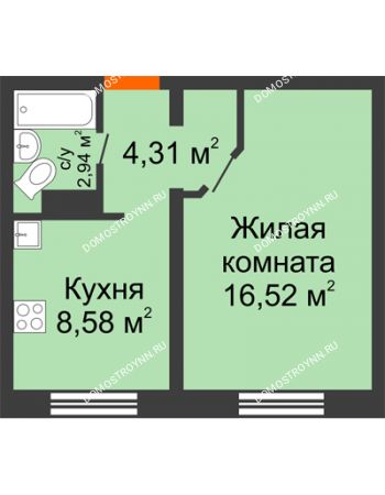 1 комнатная квартира 32,35 м² в ЖК Корабли, дом № 9-1