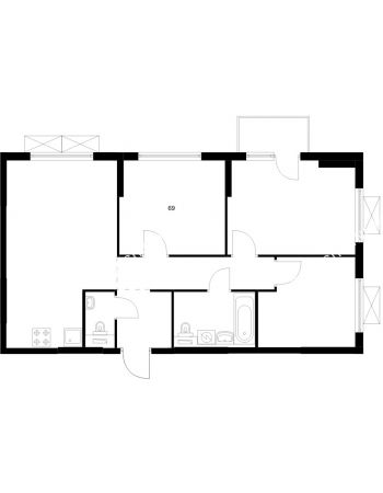3 комнатная квартира 69 м² в ЖК Савин парк, дом корпус 8