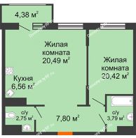 1 комнатная квартира 56,52 м² в МКР Родные просторы, дом Литер 7 - планировка