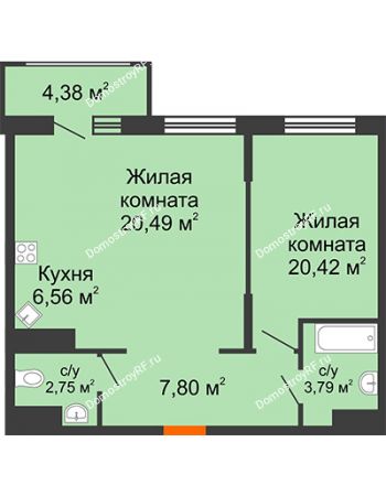 1 комнатная квартира 56,52 м² в МКР Родные просторы, дом Литер 7