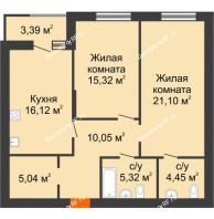 2 комнатная квартира 79,1 м² в ЖК Бунин, дом 2 этап секция 8-10 - планировка