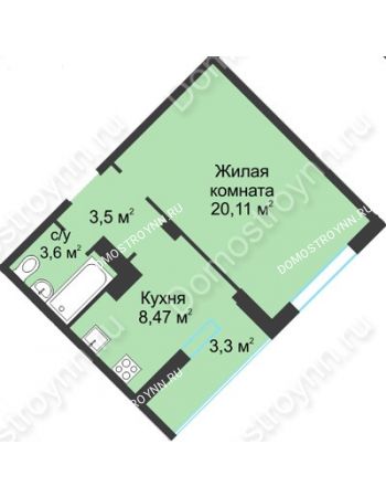 1 комнатная квартира 38,98 м² в ЖК На Вятской, дом № 3 (по генплану)
