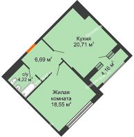 1 комнатная квартира 52,51 м², ЖК Сердце - планировка