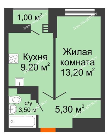 1 комнатная квартира 32,2 м² в ЖК SkyPark (Скайпарк), дом Литер 1, корпус 1, блок-секция 2-3