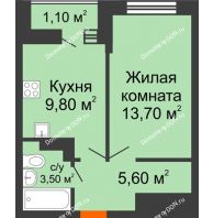 1 комнатная квартира 33,7 м² в ЖК SkyPark (Скайпарк), дом Литер 1, корпус 1, блок-секция 2-3 - планировка