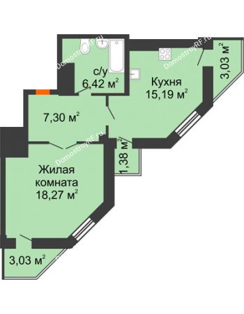 1 комнатная квартира 49,39 м² в ЖК Чернавский, дом 2 этап 