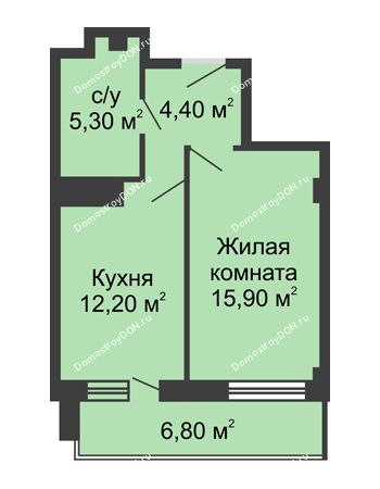 1 комнатная квартира 41,2 м² - ЖК Крылья Ростова