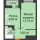 1 комнатная квартира 33,7 м² в ЖК SkyPark (Скайпарк), дом Литер 1, корпус 1, блок-секция 2-3 - планировка