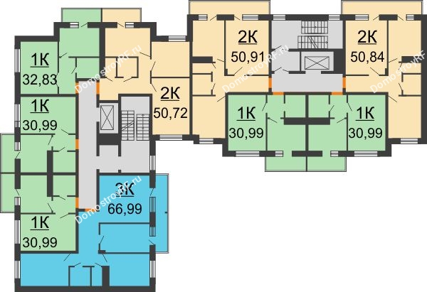 Планировка 2 этажа в доме 2 очередь, 2 этап (3 секция) в ЖК Южный