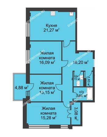 3 комнатная квартира 96 м² в ЖК Премиум, дом №1