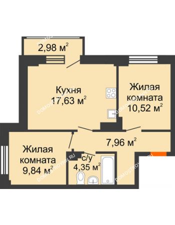 2 комнатная квартира 51,19 м² - ЖК КМ Флагман