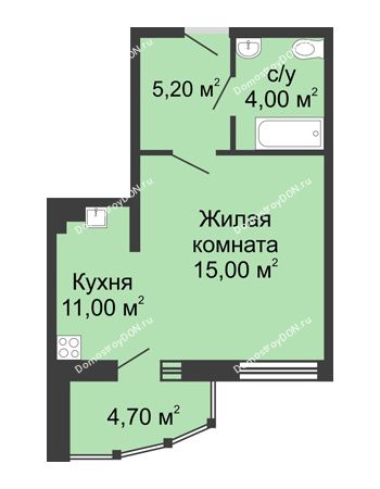 1 комнатная квартира 40,5 м² в ЖК Мега, дом № 118, секция 2