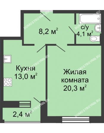 1 комнатная квартира 46,8 м² - ЖК Дом на Свободе