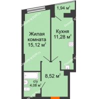 1 комнатная квартира 39,46 м² в ЖК Рубин, дом Литер 3 - планировка