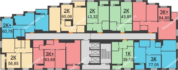 Планировка 21 этажа в доме 4 этап  в ЖК Россия. Пять Столиц