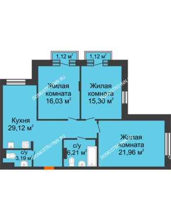 3 комнатная квартира 92,49 м² - ЖК Шаляпин