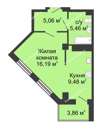 Студия 38,12 м² в ЖК Мега, дом № 2
