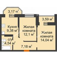 2 комнатная квартира 49,99 м² в ЖК Светлоград, дом Литер 15 - планировка