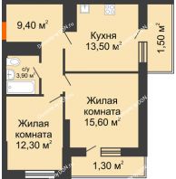 2 комнатная квартира 57,5 м², ЖК Клубный дом на Мечникова - планировка