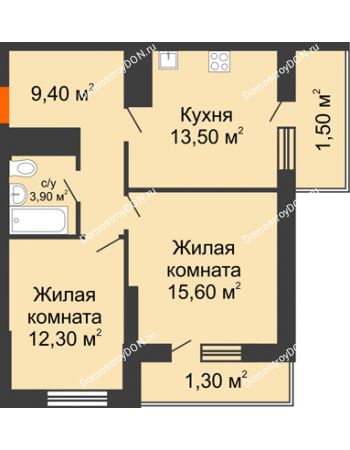 2 комнатная квартира 57,5 м² - ЖК Клубный дом на Мечникова