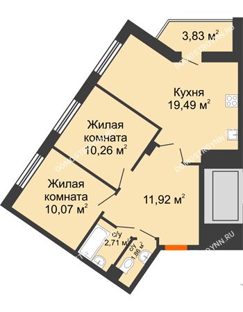 2 комнатная квартира 60,06 м² - ЖК Пушкин
