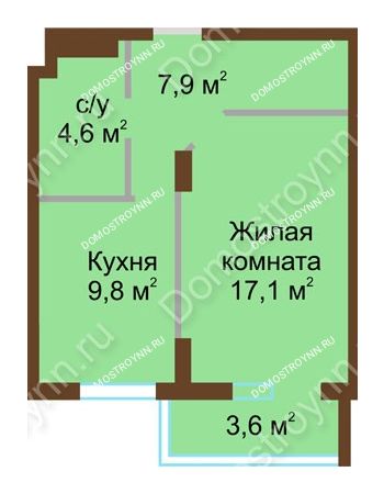 1 комнатная квартира 43 м² - ЖК Подкова Сормовская